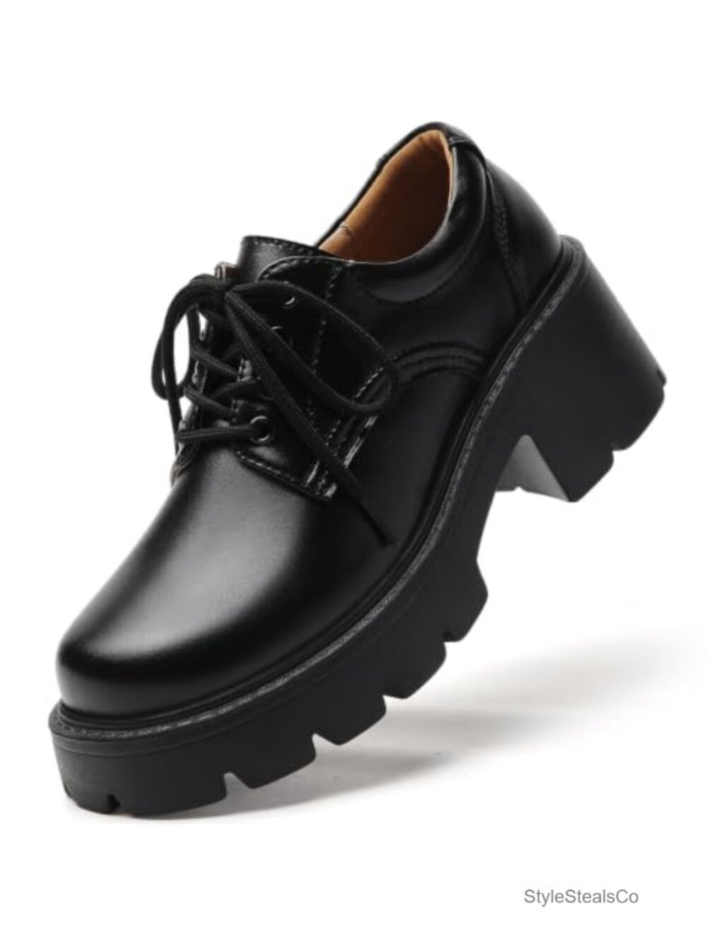 Women's Platform Oxford Shoes Chunky Block Heel Lace-Up Memory Foam